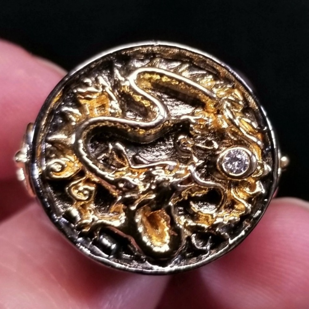Dragon Or Snake Ring Gold Silver Tone‎ With Faux Diamond Mens Size 10 -New